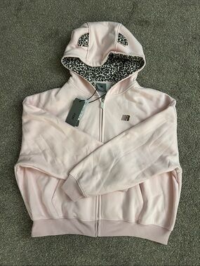 FDR Heavyweight Light Pink Zip Hoodie with Leopard-Lined Hood